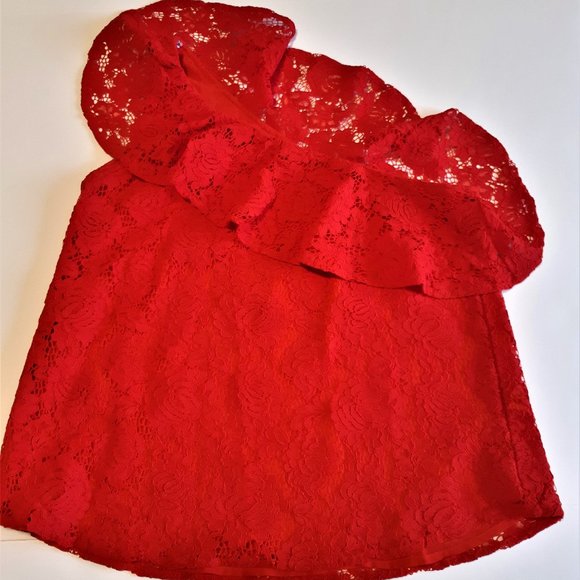 Red One Shoulder Lace Top - Picture 5 of 13